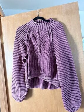 bohme Dusty Mauve Cable & Rib Mock Neck Sweater